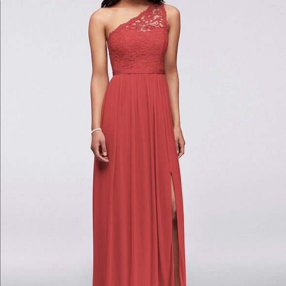 Pink long dress over one shoulder David’s bridal size 4 - Picture 2 of 5